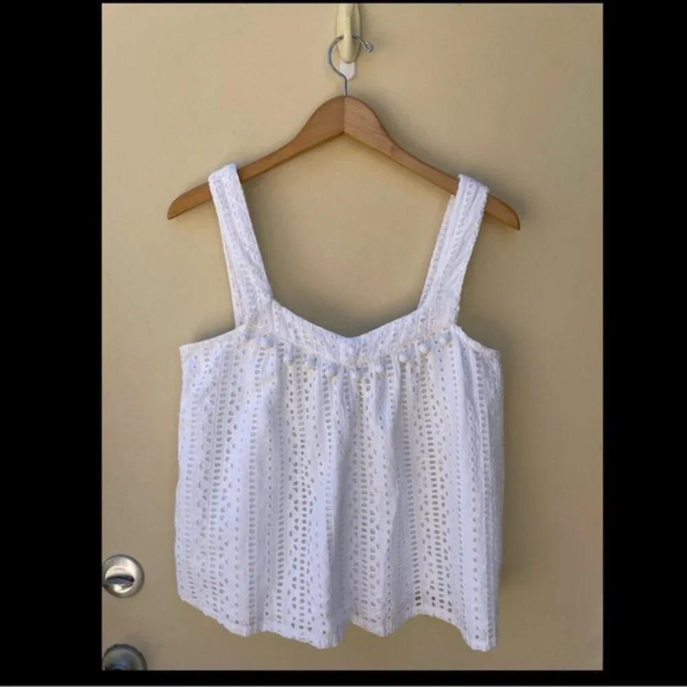Sundance Sugar Sand White Eyelet PomPom Tank Sz M - Picture 3 of 10